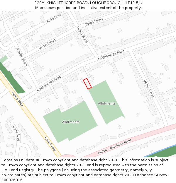 120A, KNIGHTTHORPE ROAD, LOUGHBOROUGH, LE11 5JU: Location map and indicative extent of plot