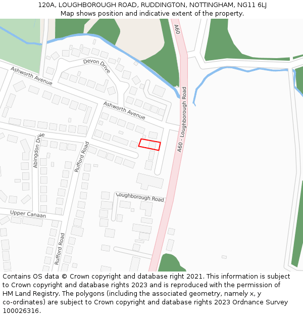 120A, LOUGHBOROUGH ROAD, RUDDINGTON, NOTTINGHAM, NG11 6LJ: Location map and indicative extent of plot