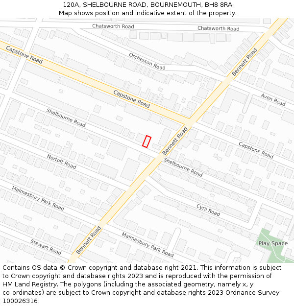 120A, SHELBOURNE ROAD, BOURNEMOUTH, BH8 8RA: Location map and indicative extent of plot