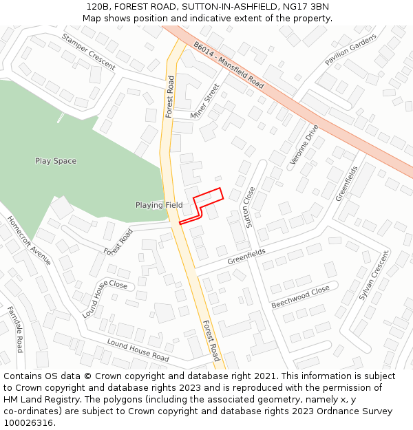 120B, FOREST ROAD, SUTTON-IN-ASHFIELD, NG17 3BN: Location map and indicative extent of plot