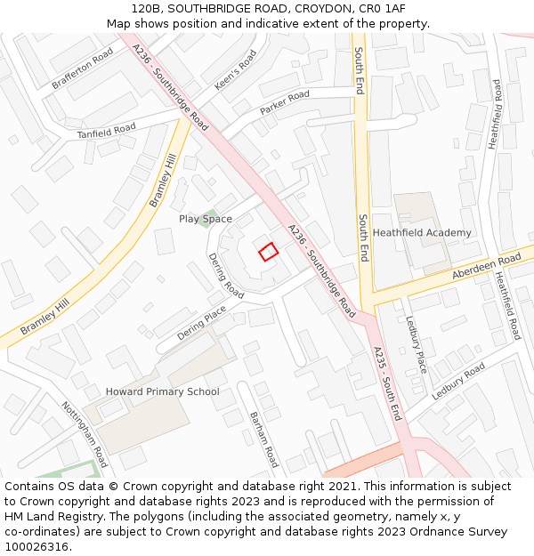 120B, SOUTHBRIDGE ROAD, CROYDON, CR0 1AF: Location map and indicative extent of plot