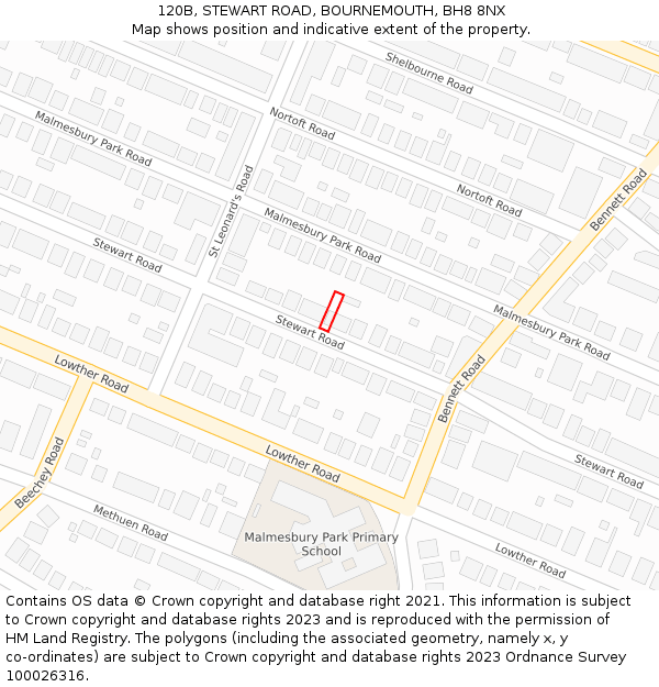 120B, STEWART ROAD, BOURNEMOUTH, BH8 8NX: Location map and indicative extent of plot