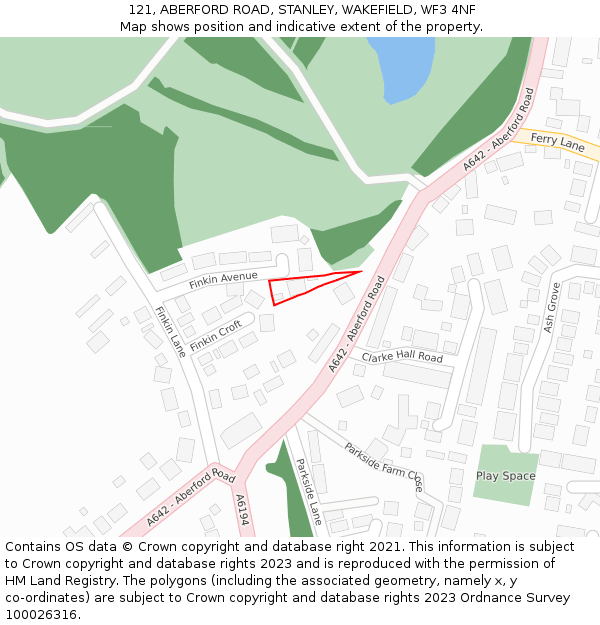 121, ABERFORD ROAD, STANLEY, WAKEFIELD, WF3 4NF: Location map and indicative extent of plot