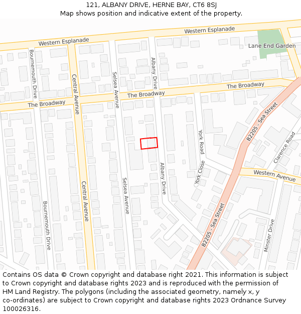 121, ALBANY DRIVE, HERNE BAY, CT6 8SJ: Location map and indicative extent of plot