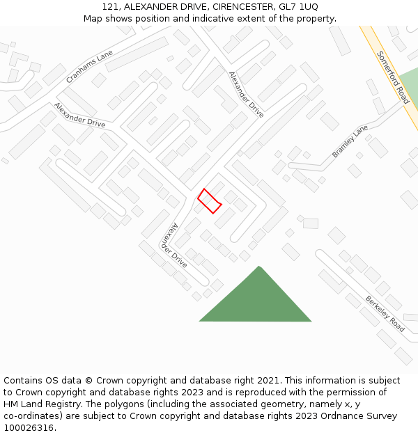 121, ALEXANDER DRIVE, CIRENCESTER, GL7 1UQ: Location map and indicative extent of plot