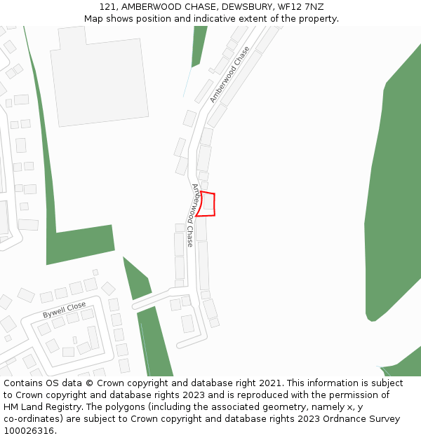 121, AMBERWOOD CHASE, DEWSBURY, WF12 7NZ: Location map and indicative extent of plot