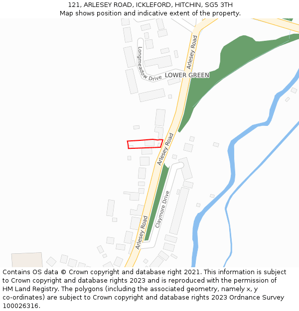 121, ARLESEY ROAD, ICKLEFORD, HITCHIN, SG5 3TH: Location map and indicative extent of plot