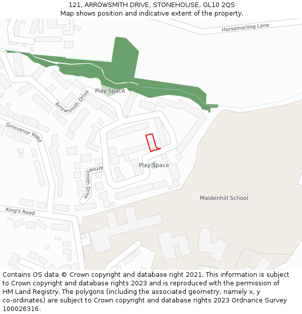 121, ARROWSMITH DRIVE, STONEHOUSE, GL10 2QS: Location map and indicative extent of plot