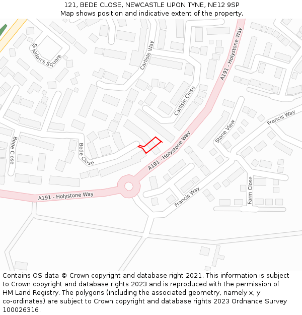 121, BEDE CLOSE, NEWCASTLE UPON TYNE, NE12 9SP: Location map and indicative extent of plot