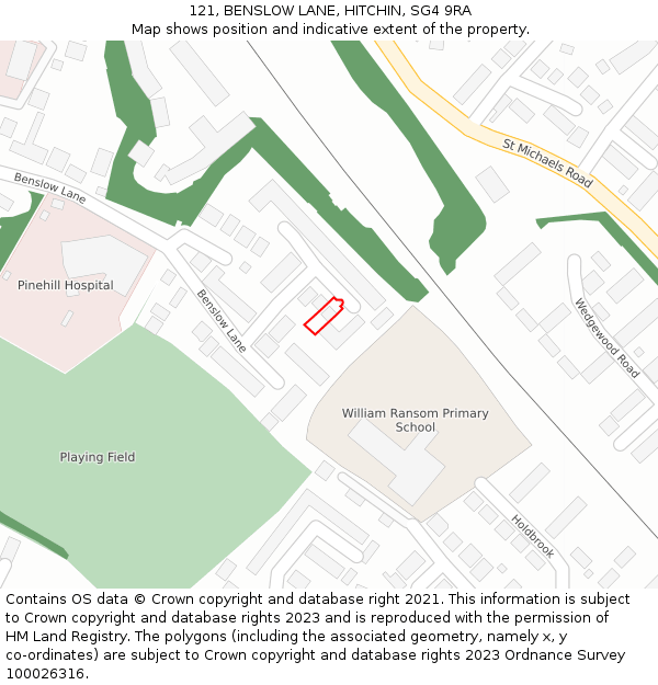 121, BENSLOW LANE, HITCHIN, SG4 9RA: Location map and indicative extent of plot