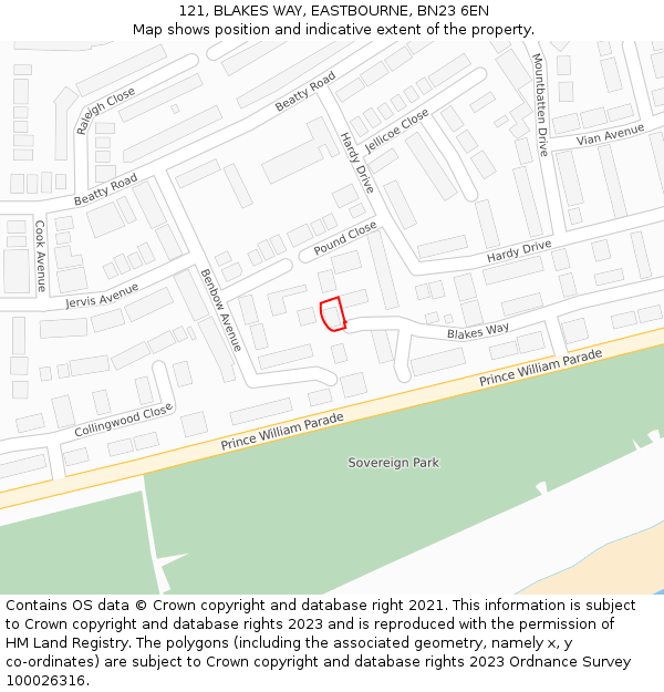 121, BLAKES WAY, EASTBOURNE, BN23 6EN: Location map and indicative extent of plot