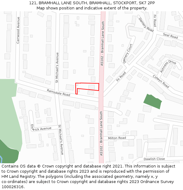 121, BRAMHALL LANE SOUTH, BRAMHALL, STOCKPORT, SK7 2PP: Location map and indicative extent of plot