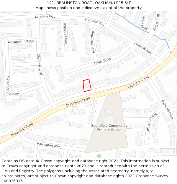 121, BRAUNSTON ROAD, OAKHAM, LE15 6LF: Location map and indicative extent of plot