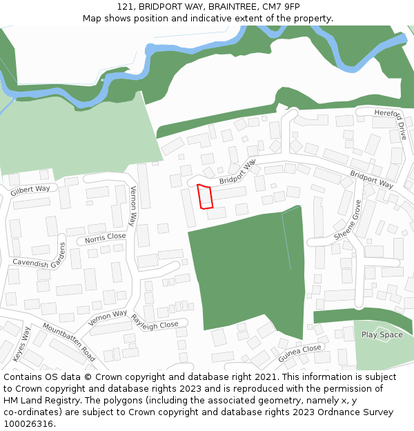 121, BRIDPORT WAY, BRAINTREE, CM7 9FP: Location map and indicative extent of plot