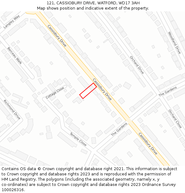 121, CASSIOBURY DRIVE, WATFORD, WD17 3AH: Location map and indicative extent of plot