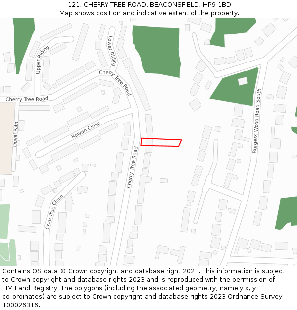 121, CHERRY TREE ROAD, BEACONSFIELD, HP9 1BD: Location map and indicative extent of plot