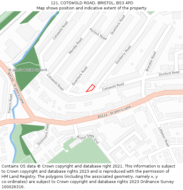 121, COTSWOLD ROAD, BRISTOL, BS3 4PD: Location map and indicative extent of plot