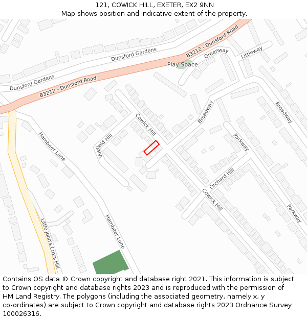 121, COWICK HILL, EXETER, EX2 9NN: Location map and indicative extent of plot