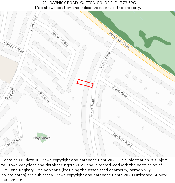 121, DARNICK ROAD, SUTTON COLDFIELD, B73 6PG: Location map and indicative extent of plot
