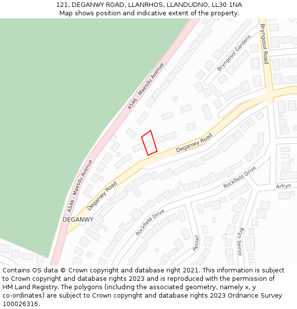 121, DEGANWY ROAD, LLANRHOS, LLANDUDNO, LL30 1NA: Location map and indicative extent of plot