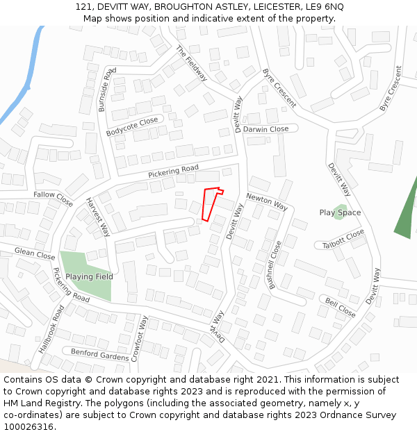 121, DEVITT WAY, BROUGHTON ASTLEY, LEICESTER, LE9 6NQ: Location map and indicative extent of plot