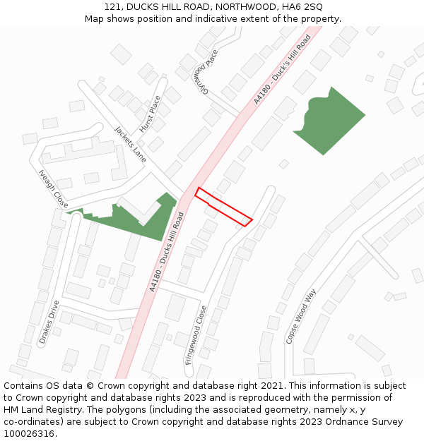 121, DUCKS HILL ROAD, NORTHWOOD, HA6 2SQ: Location map and indicative extent of plot