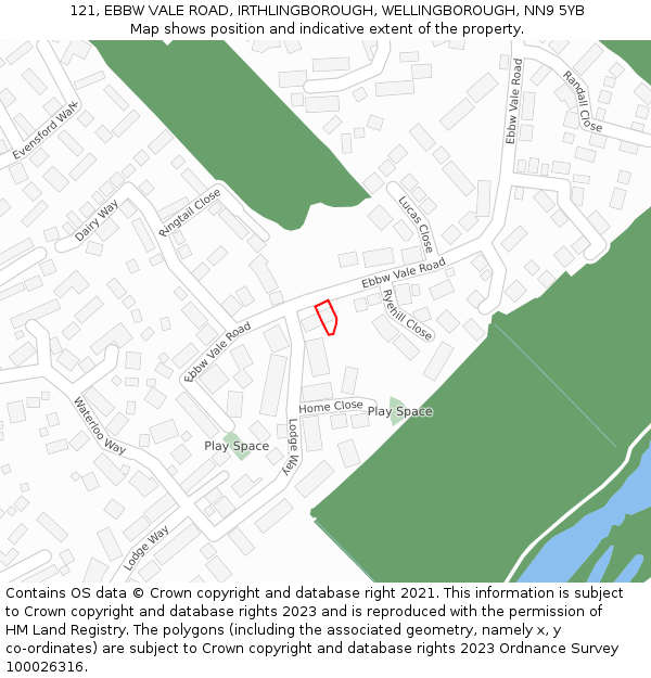 121, EBBW VALE ROAD, IRTHLINGBOROUGH, WELLINGBOROUGH, NN9 5YB: Location map and indicative extent of plot