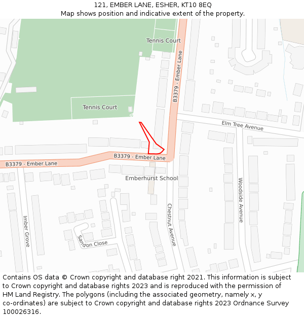 121, EMBER LANE, ESHER, KT10 8EQ: Location map and indicative extent of plot