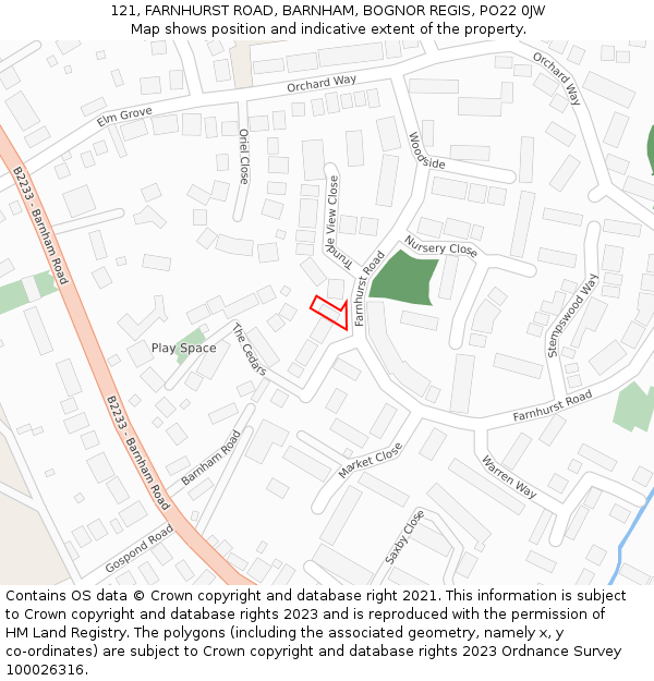 121, FARNHURST ROAD, BARNHAM, BOGNOR REGIS, PO22 0JW: Location map and indicative extent of plot