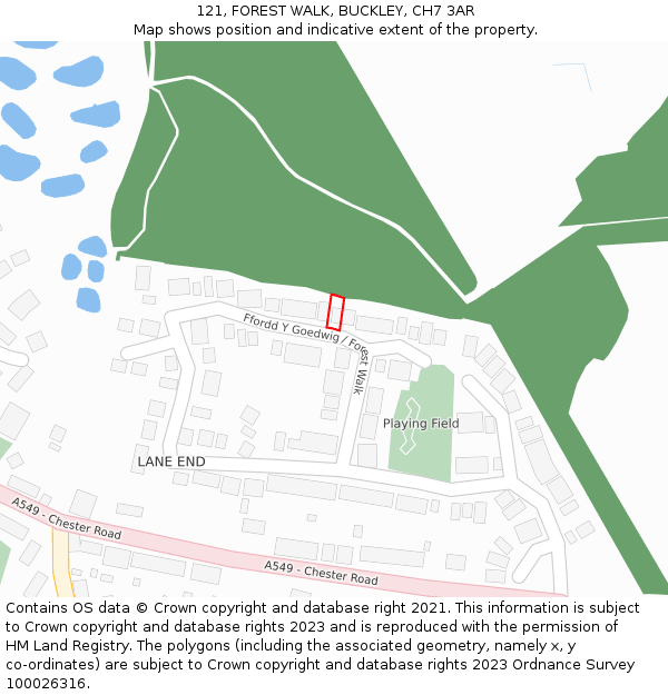 121, FOREST WALK, BUCKLEY, CH7 3AR: Location map and indicative extent of plot