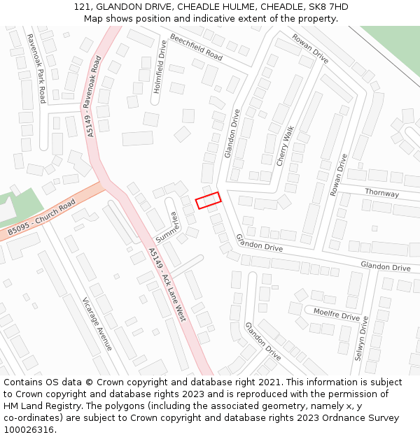 121, GLANDON DRIVE, CHEADLE HULME, CHEADLE, SK8 7HD: Location map and indicative extent of plot