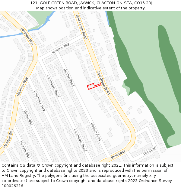 121, GOLF GREEN ROAD, JAYWICK, CLACTON-ON-SEA, CO15 2RJ: Location map and indicative extent of plot