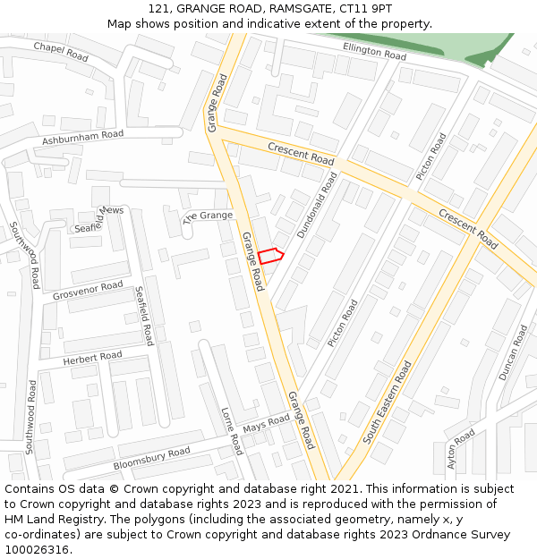 121, GRANGE ROAD, RAMSGATE, CT11 9PT: Location map and indicative extent of plot