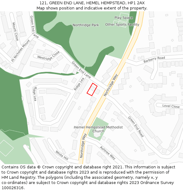 121, GREEN END LANE, HEMEL HEMPSTEAD, HP1 2AX: Location map and indicative extent of plot