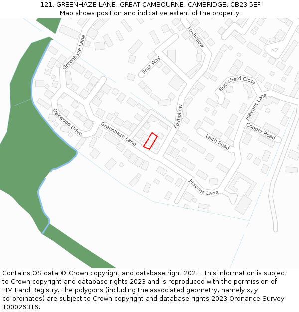 121, GREENHAZE LANE, GREAT CAMBOURNE, CAMBRIDGE, CB23 5EF: Location map and indicative extent of plot