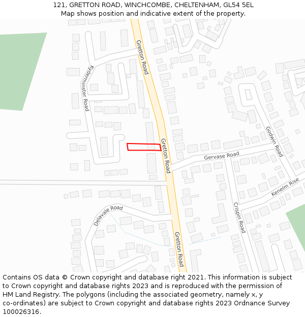 121, GRETTON ROAD, WINCHCOMBE, CHELTENHAM, GL54 5EL: Location map and indicative extent of plot