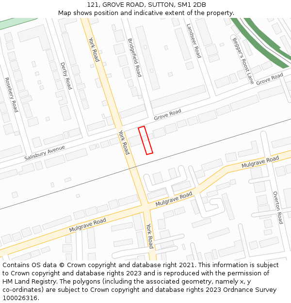 121, GROVE ROAD, SUTTON, SM1 2DB: Location map and indicative extent of plot