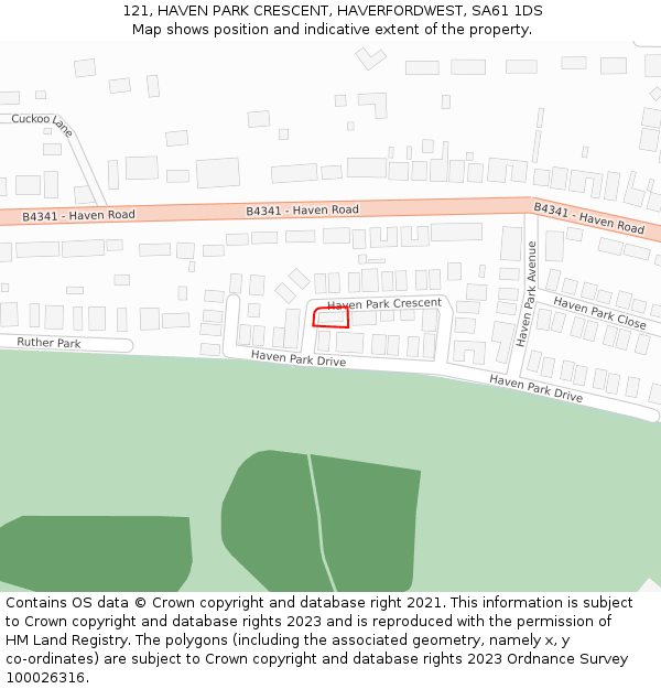 121, HAVEN PARK CRESCENT, HAVERFORDWEST, SA61 1DS: Location map and indicative extent of plot