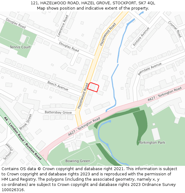 121, HAZELWOOD ROAD, HAZEL GROVE, STOCKPORT, SK7 4QL: Location map and indicative extent of plot