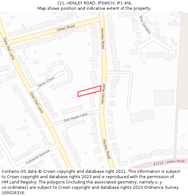 121, HENLEY ROAD, IPSWICH, IP1 4NL: Location map and indicative extent of plot