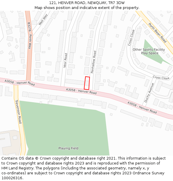 121, HENVER ROAD, NEWQUAY, TR7 3DW: Location map and indicative extent of plot