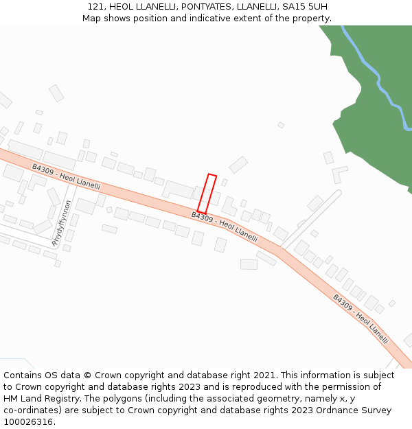 121, HEOL LLANELLI, PONTYATES, LLANELLI, SA15 5UH: Location map and indicative extent of plot