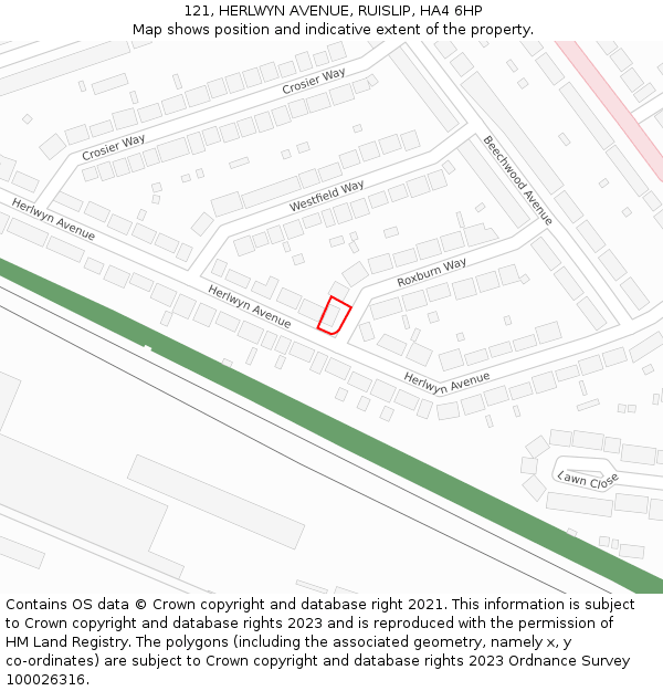 121, HERLWYN AVENUE, RUISLIP, HA4 6HP: Location map and indicative extent of plot