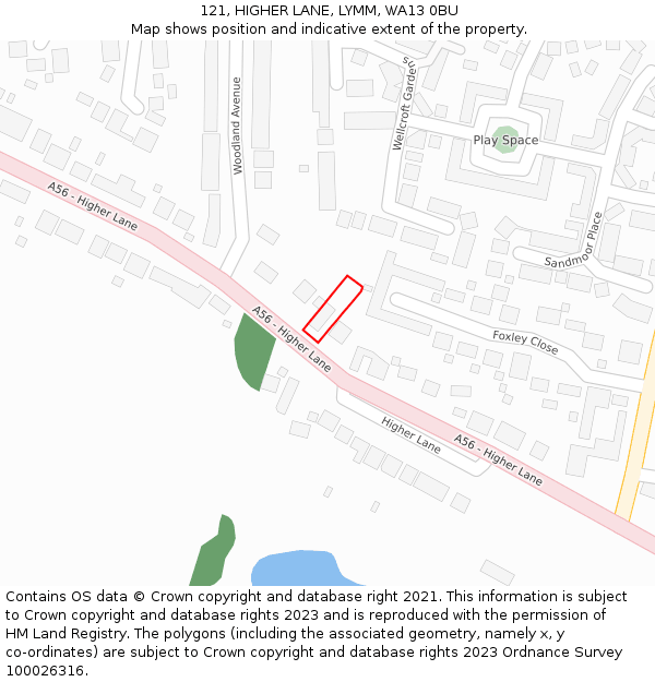 121, HIGHER LANE, LYMM, WA13 0BU: Location map and indicative extent of plot