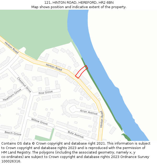 121, HINTON ROAD, HEREFORD, HR2 6BN: Location map and indicative extent of plot