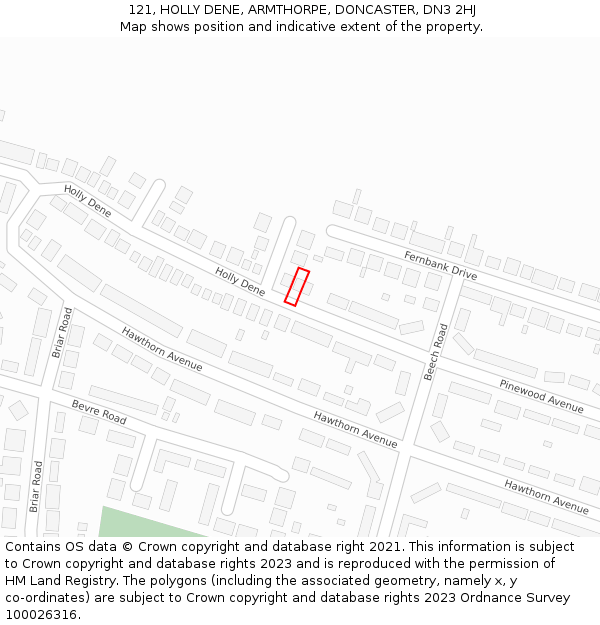 121, HOLLY DENE, ARMTHORPE, DONCASTER, DN3 2HJ: Location map and indicative extent of plot