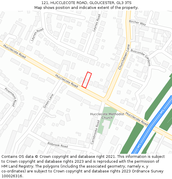 121, HUCCLECOTE ROAD, GLOUCESTER, GL3 3TS: Location map and indicative extent of plot