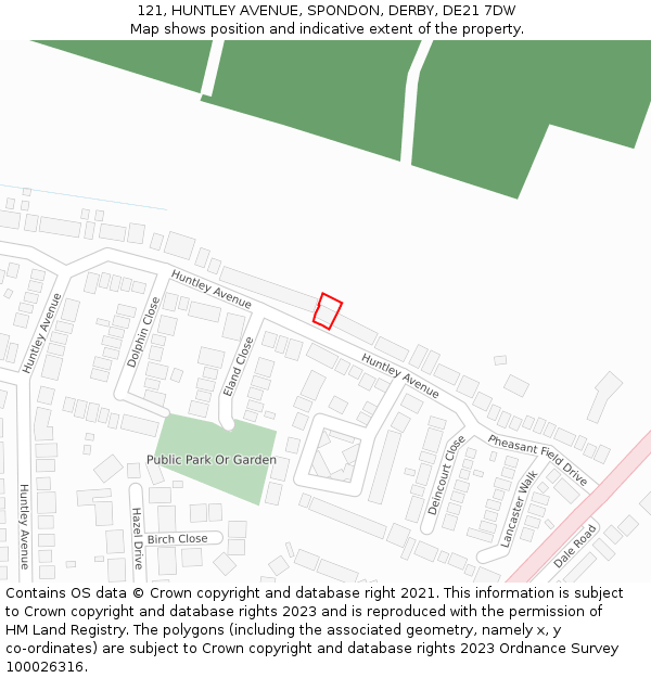 121, HUNTLEY AVENUE, SPONDON, DERBY, DE21 7DW: Location map and indicative extent of plot