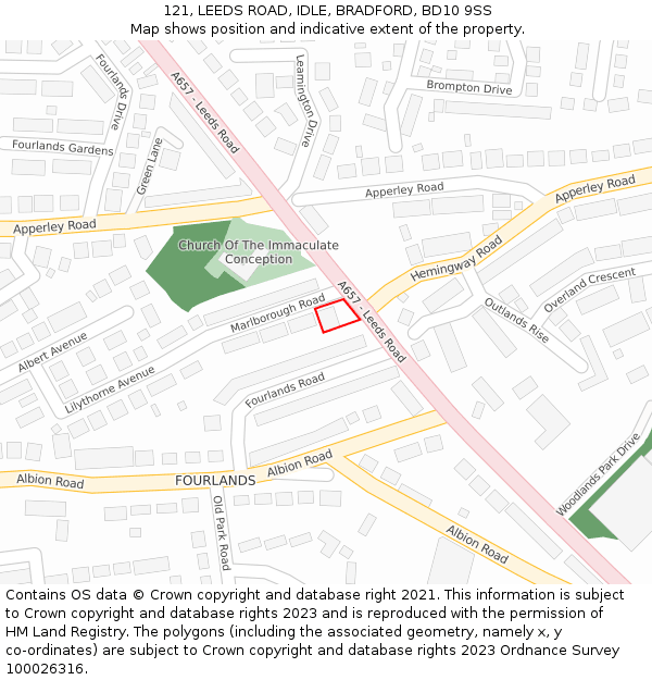 121, LEEDS ROAD, IDLE, BRADFORD, BD10 9SS: Location map and indicative extent of plot