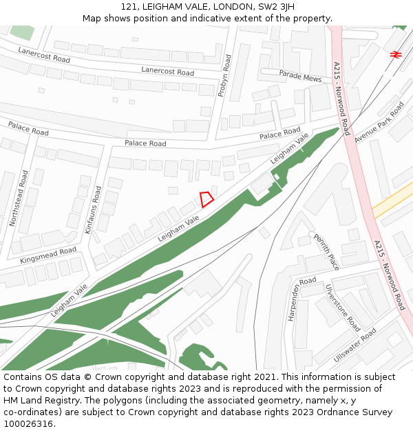 121, LEIGHAM VALE, LONDON, SW2 3JH: Location map and indicative extent of plot